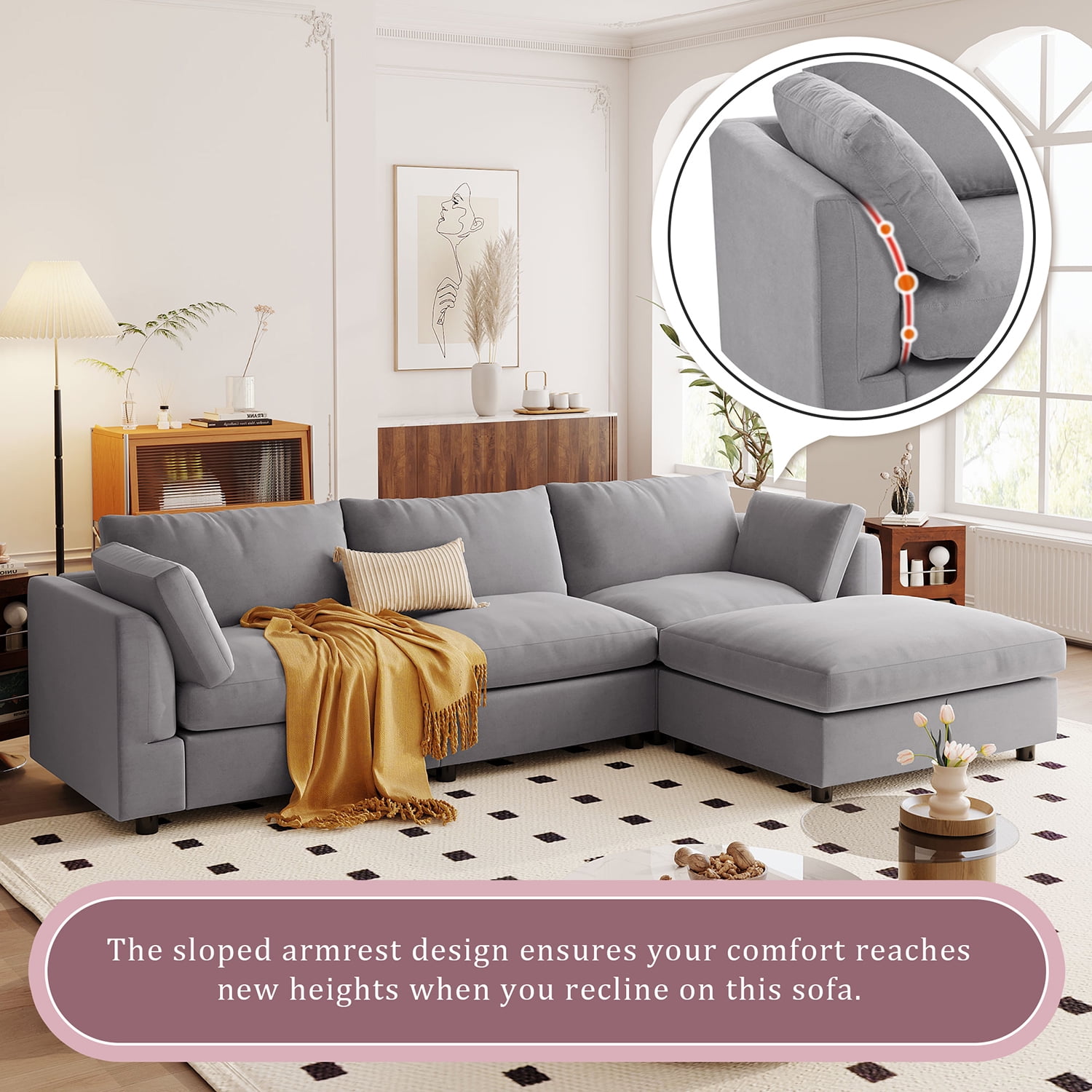 Kadyn Upholstery Convertible Sectional Sofa, L Shaped Couch with Reversible Chaise for Bedroom, Gray