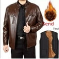 thumbnail image 5 of Chaqueta de cuero para hombre de padre de mediana edad y anciano Chaqueta de cuero con cuello para hombre Ropa casual para personas de mediana edad, 5 of 5