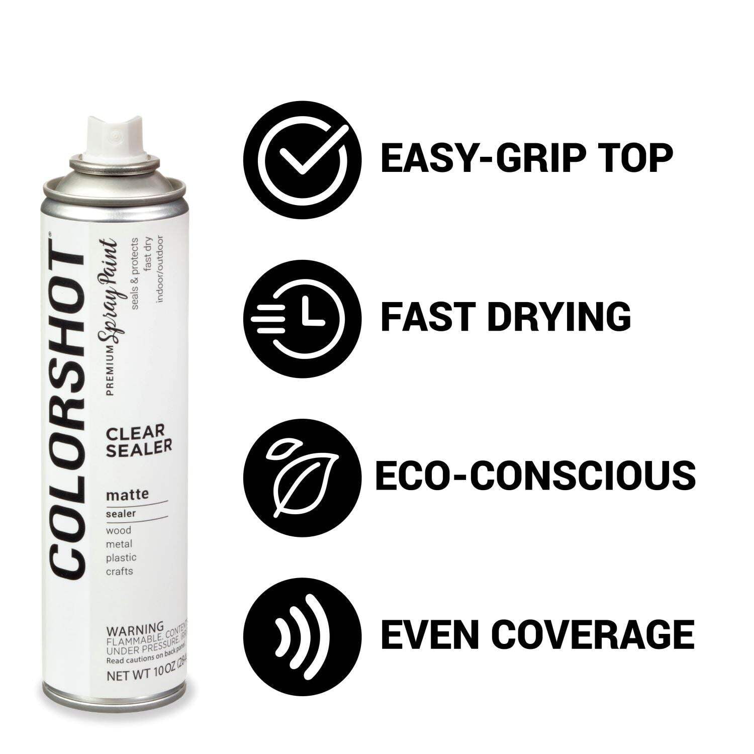 COLORSHOT Clear Sealer Matte, 10 oz. 4 Pack, Fast-Drying Acrylic Paint, Indoor & Outdoor Use