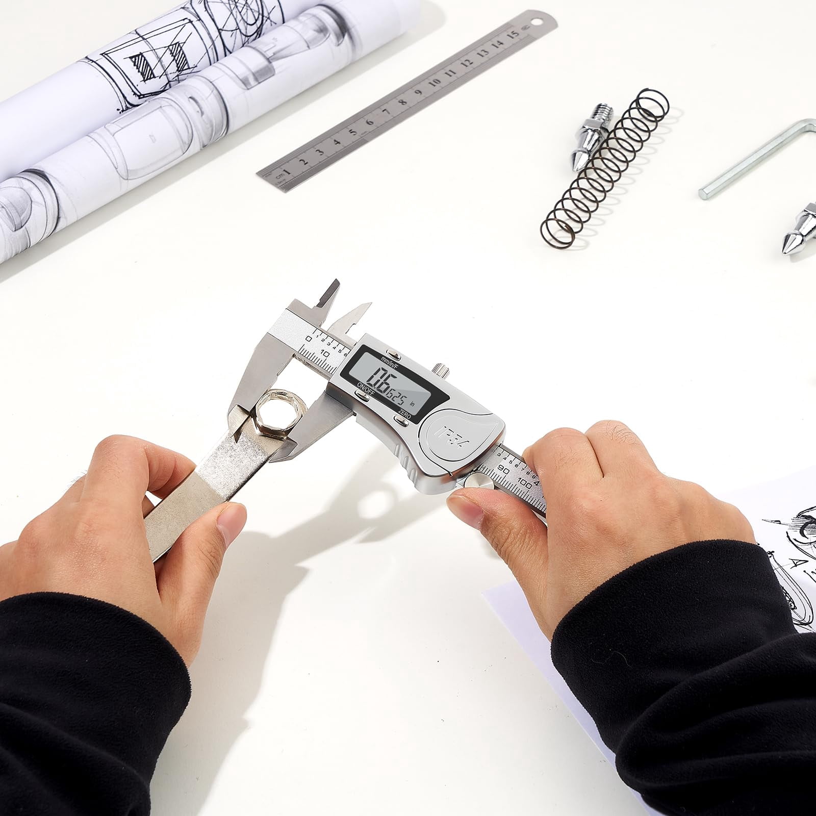Digital Caliper, 0-6" Calipers Measuring Tool - Electronic Micrometer Caliper with Large LCD Screen, Auto-Off Feature, Inch and Millimeter Conversion