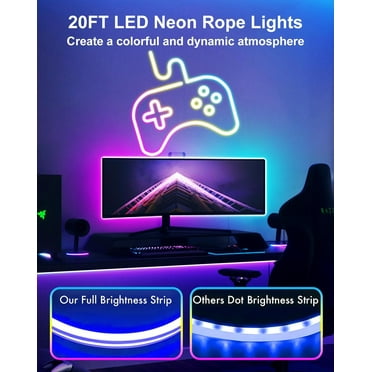 FUN-FUN-Led Neon Rope Lights 20FT, Flexible Led Rope Lights Control with App/Remote, Multiple Modes,IP68 Outdoor RGB Neon Lights Waterproof,Music Sync Gaming Led Strip Lights for Bedroom Indoor