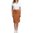 thumbnail image 2 of INSPIRE CHIC Women's Denim Skirt High Waist Raw Hem Knee Length Wrap Jean Skirts Brick Red M, 2 of 6