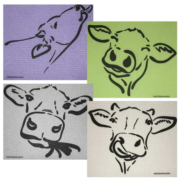 Swedish Dishcloth Set of 4 Cloths (Cow Silhouettes) Paper Towel Replacements | Swededishcloths | ECO Friendly Reusable Sponge Cloths