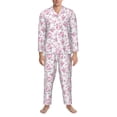 thumbnail image 3 of Susaid Rose Flowers Print Men's Long Sleeve Pajama Set, Two-Piece Button-Down Loungewear PJs Set, Comfortable Sleepwear for Relaxation-Large, 3 of 7