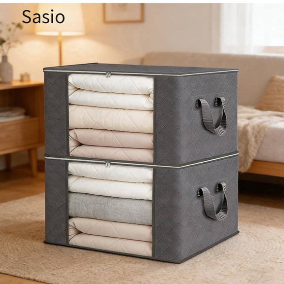 Sasio 2-Pack Storage Bags,100-Liter Extra-Large Clothing Storage Box, Foldable Wardrobe Storage Container for Organizing Duvets, Clothing,Blankets,and Pillows,with Handles