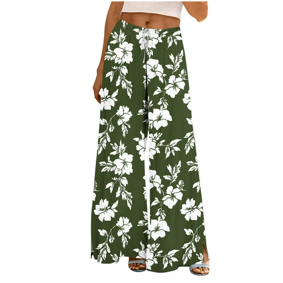 Ruimatai Women's Printed Elastic Waist Pants Casual Loose Fit High Waist Pockets Lounge Wide Leg Trousers All Season Comfort