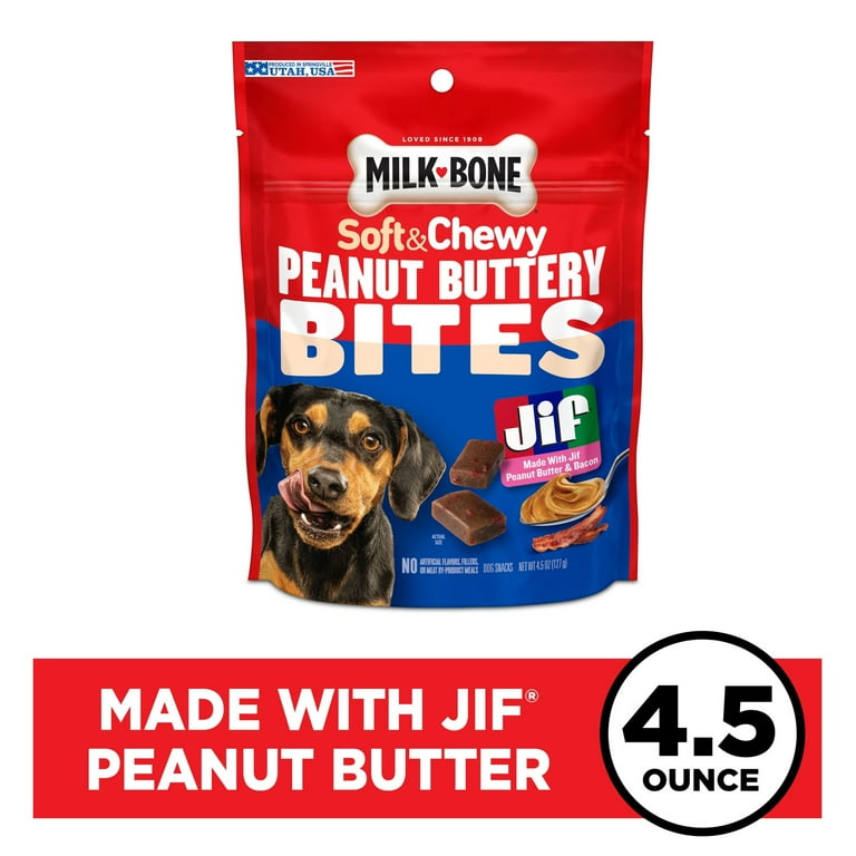 Milk Bone Peanut Buttery Bites Soft Dog Treats With Real Peanut Butter Bacon 4.5 Oz. Bag