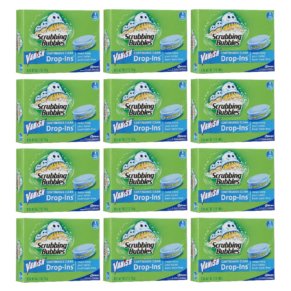 Pack of 12 1.7 Oz Vanish Drop-ins Toilet Cleaning Tablet w/ Scrubbing Bubbles 