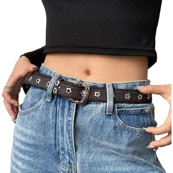 CoCoMangos Canvas Belt Women Fashion Grunge Punk Belts with Star Eyelets Y2k Studded Star Belt for Women Men