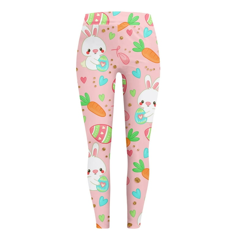 UoCefik Easter Leggings for Women Workout Easter Rabbit Bunny Eggs Print  Leggings Holiday High Waisted Tummy Control Tights Funny Yoga Pant Pink M