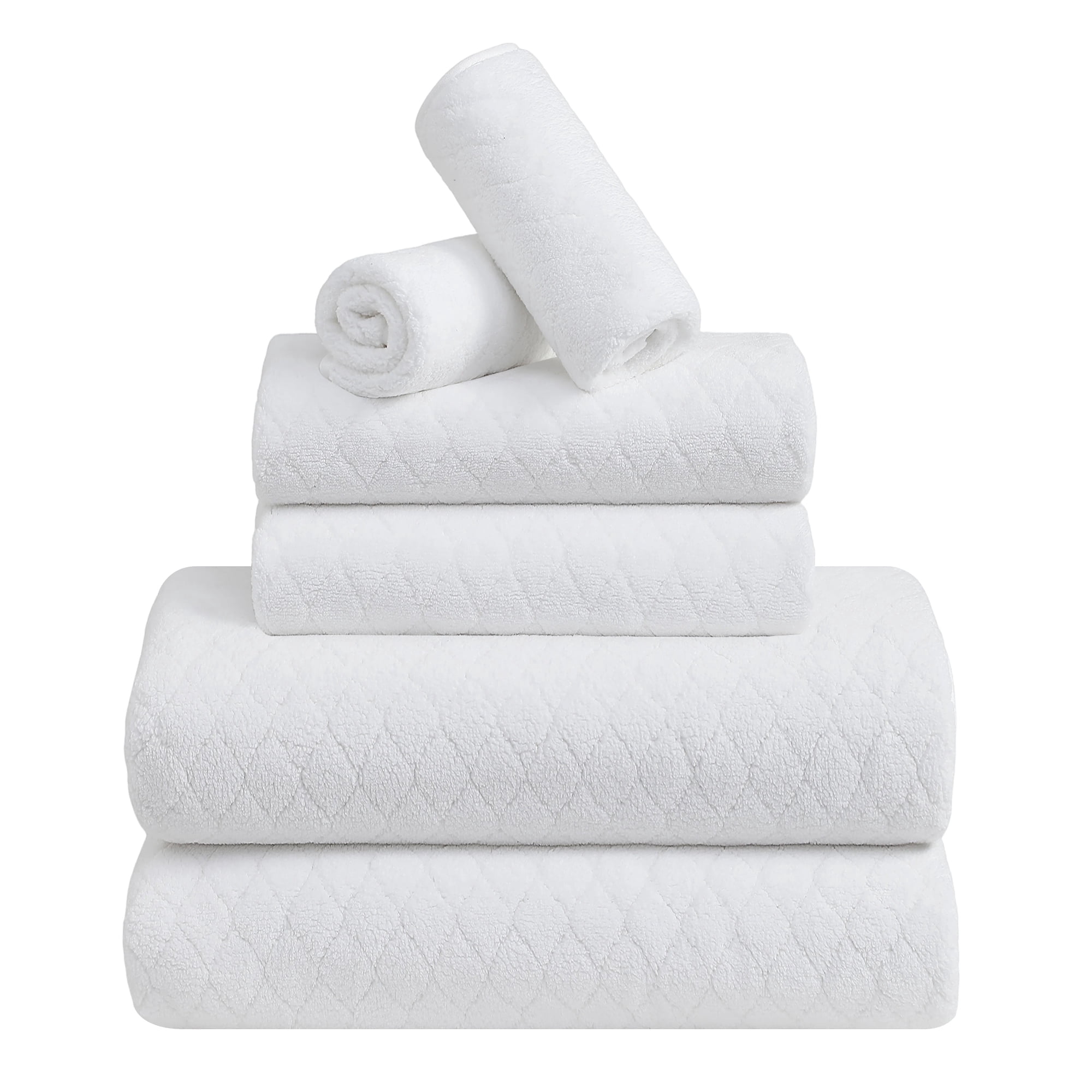 Jessy Home 6-Piece Microfiber Bath Towel Set, White photo 1