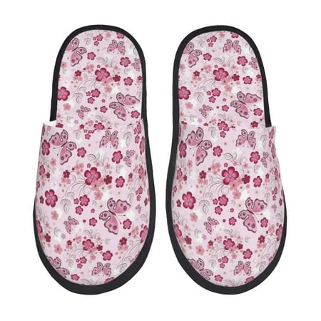 Balery Flower Butterfly Slient Indoor Furry Fleece Comfort House Shoes Soft Non-Slip Home Shoes Cotton slippers House Slippers-- Medium
