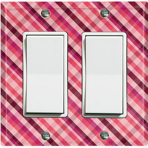 Metal Light Switch Plate Outlet Cover Vintage Red Pink Plaid Pattern WAL035