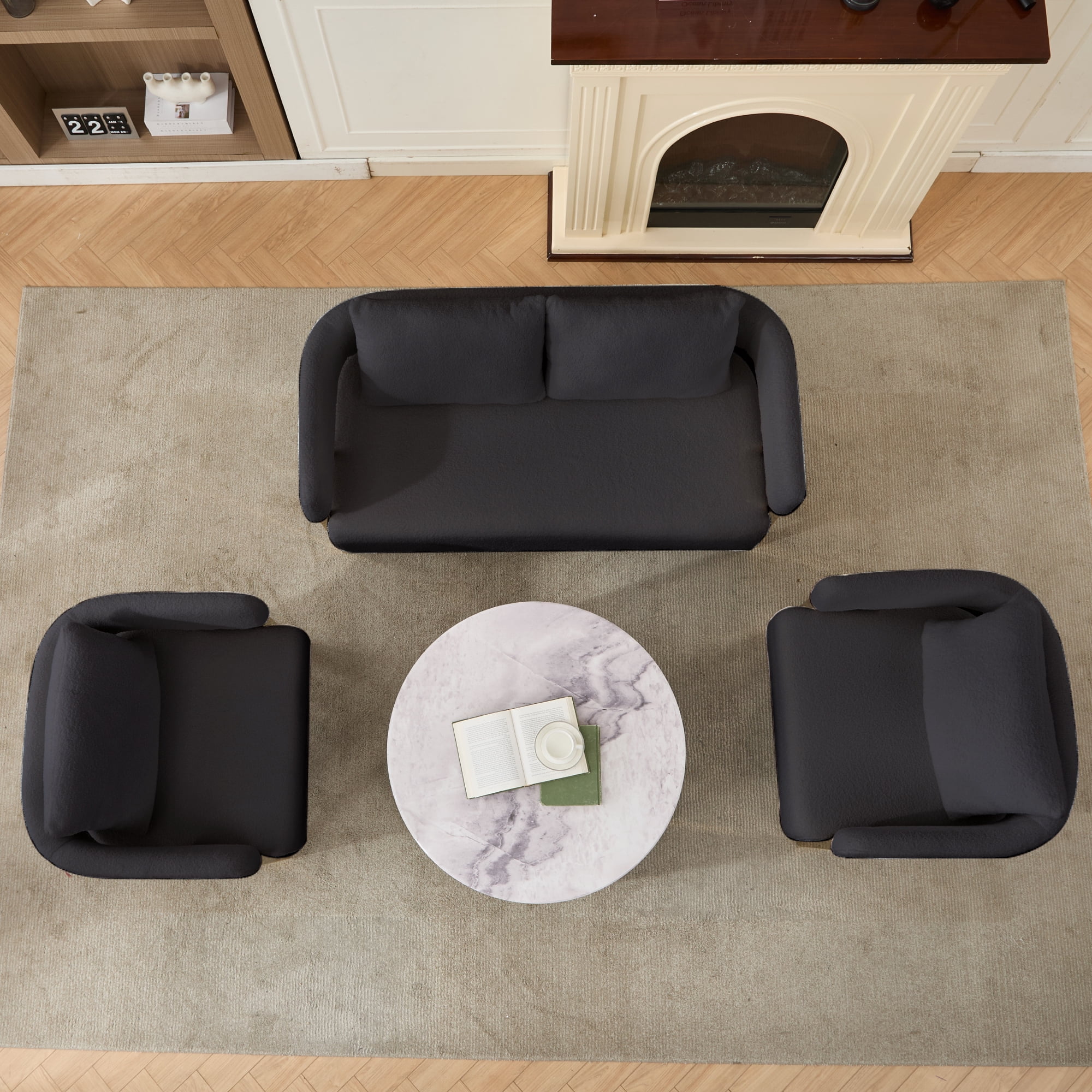 51" Small Sofa Couch Comfy Modern Teddy Upholstered 2-Seater Love Seats for Apartment,Bedroom,Office,Black