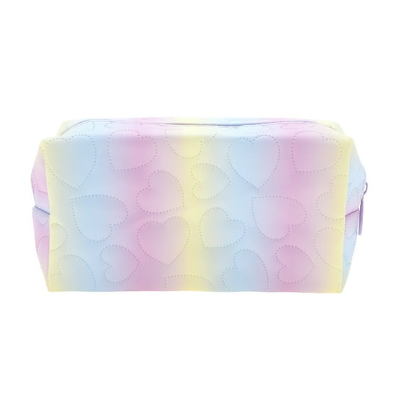 Unique Bargains 1 Pc Pillow Shape Ombre Heart Makeup Bag Purple Yellow PU