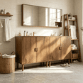 thumbnail image 3 of Smuxee Modern Wooden Bathroom Storage Cabinet with Carved Doors & Shelves, Freestanding Bathroom Storage Organizer,Walnut, 3 of 6