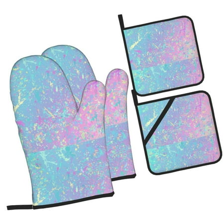 

Sikiie Fantasy Gradient Oven Mitts and Pot Holders Silicone Oven Gloves Heat Resistant Oven Mitts 4Pcs Set