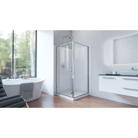 Flex 32 in. D x 32 in. W x 78 3/4 in. H Pivot Shower Enclosure, Base, and White Wall Kit in Chrome