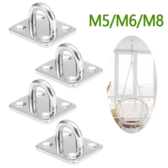 ODOMY 4pcs Heavy Duty Pad Eye Plate,8MM 304 Stainless Steel Eye Plate U Hooks,U-Shaped Hardware Staple Ring Hook,Sail Shade Marine Hardware, Wall Ceiling Hammock Hooks Hanger