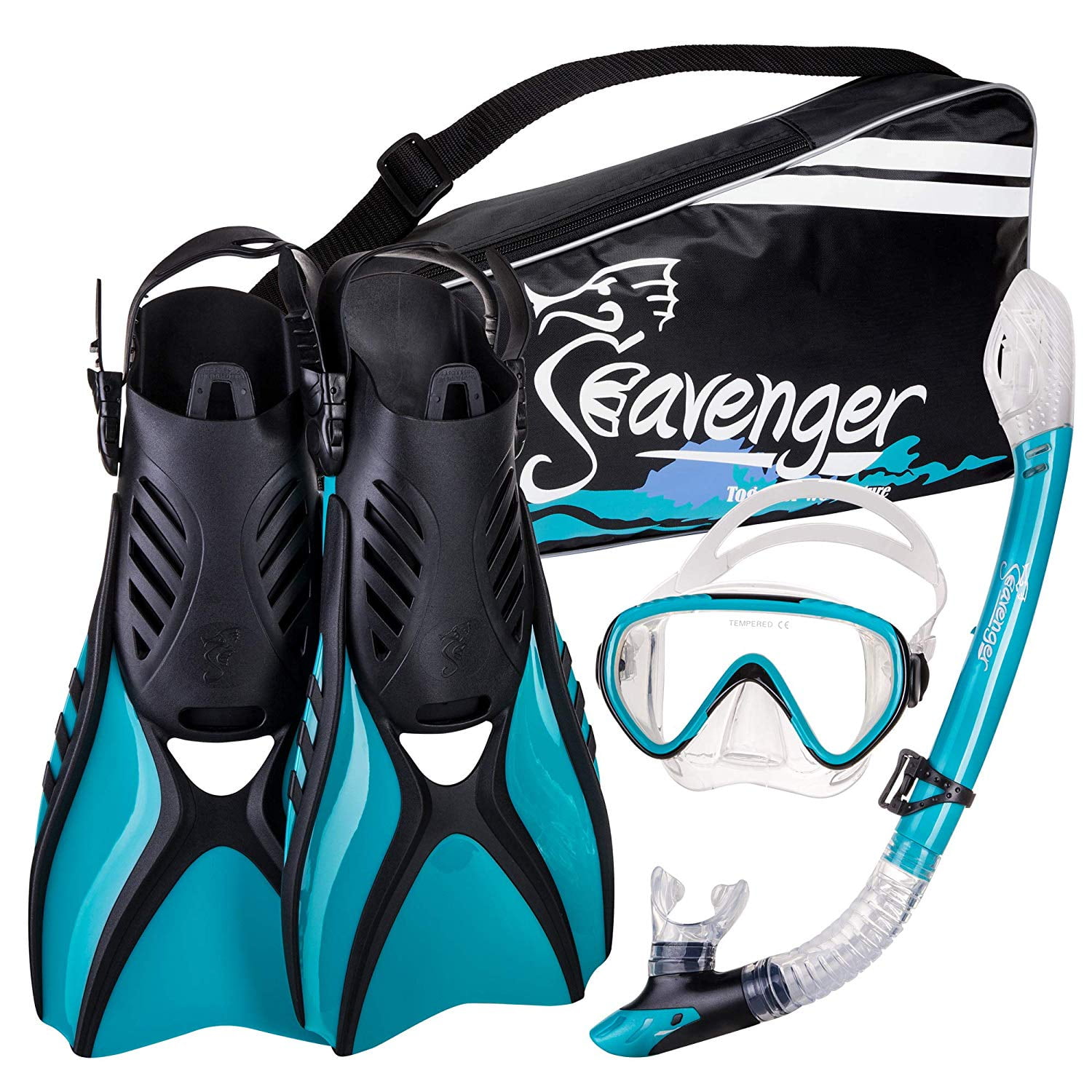 Anti-Fog Dry top Full Face Scuba  Snorkel mask Swim Diving Fins foot flipers 