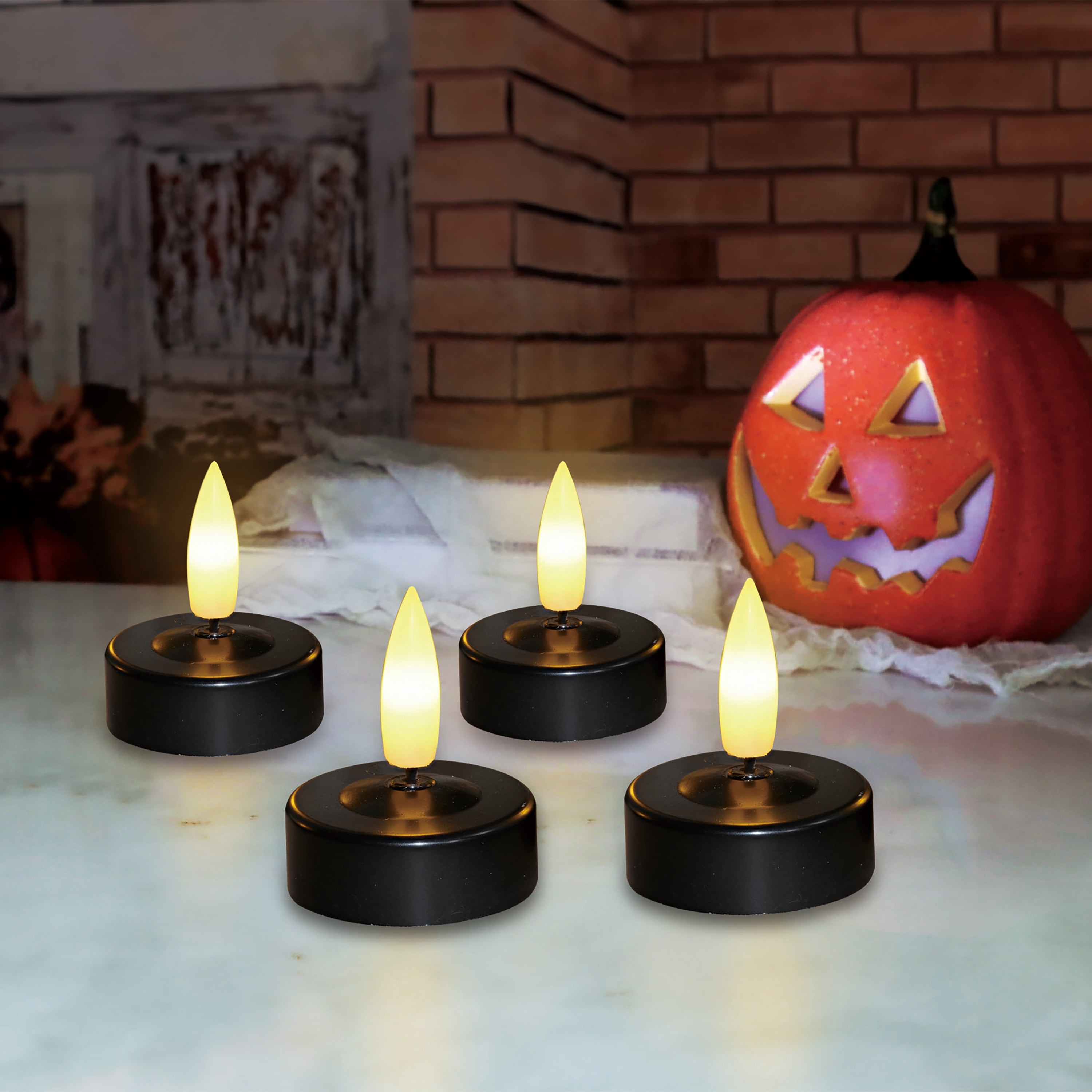 Battery-Operated LED Tealight Candles, Black, 4 Count, Halloween by Way To Celebrate