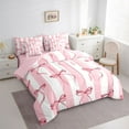 thumbnail image 3 of Feelyou Chic Cartoon Bowknot Bedding Comforter Set 7pcs for Kid, Fashion Watercolor Bow King Bedding Sets, Pink Stripes Lines Reversible Bed Sheets, Ultra Soft Bedroom Decor, 3 of 8
