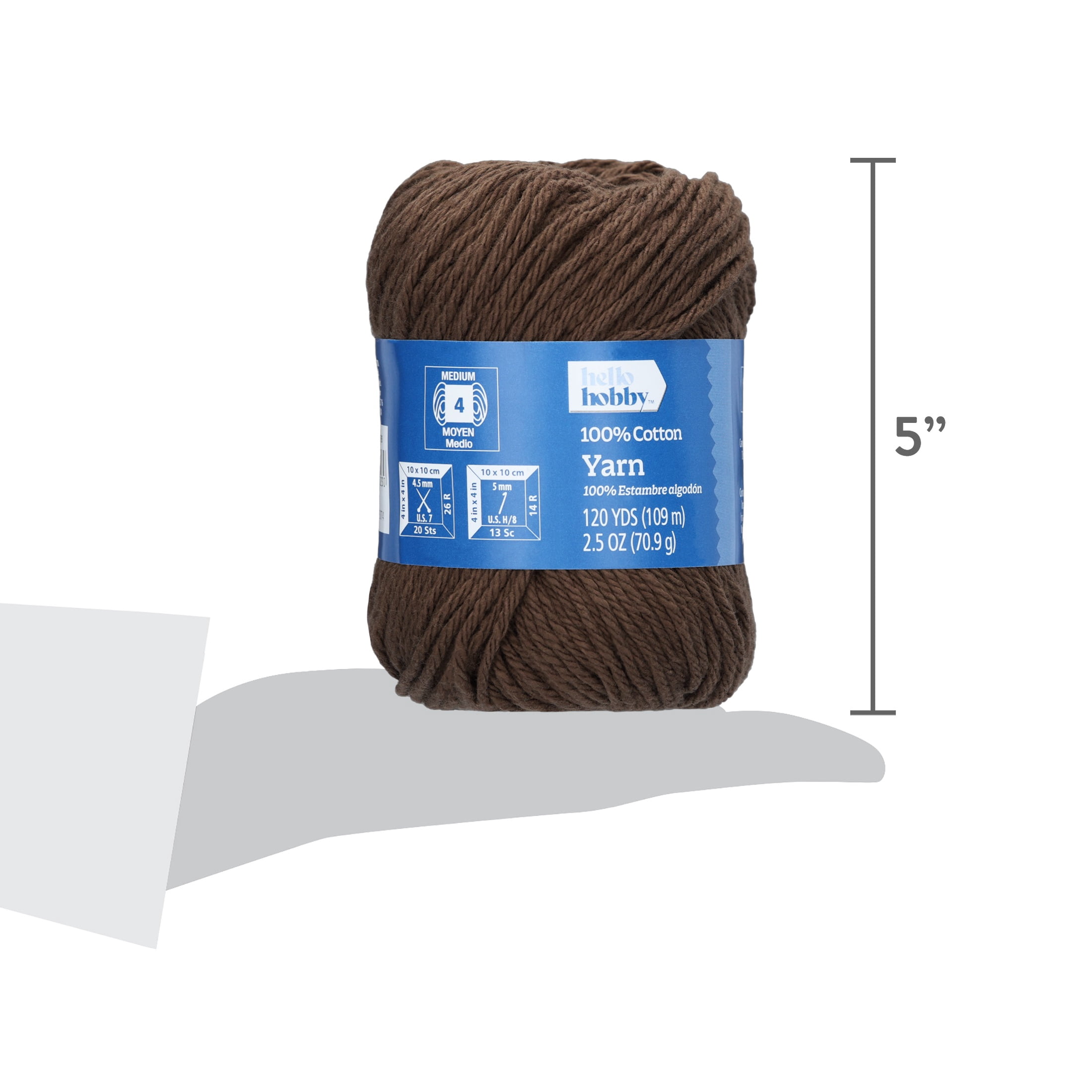 Hello Hobby Size 4 Medium Weight Cotton Dark Taupe Yarn, 2.5 oz, 120 yds