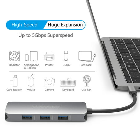 dodocool 7-in-1 Multifunction USB-C Hub with Power Delivery 4K HD Output Port SD / TF Card Reader PD Charging Port and 3 USB 3.0 Ports for Apple MacBook 13.3-inch / MacBook Pro 13-inch / HUAWEI