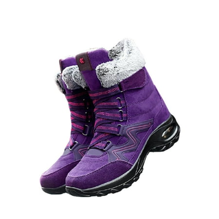 

Women s Winter Warm Lace Up Snow Boots with Plush Lining and Anti Slip Sole Purple 39
