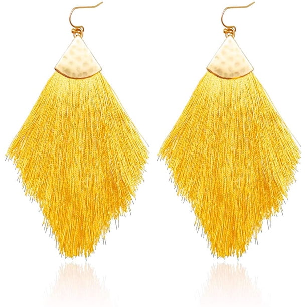 Pendientes bohemios de hilo sedoso con flecos y borlas, colgantes ligeros con forma de pluma para mujeres y niñas Adepaton LRWJ272-18
