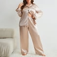 thumbnail image 2 of Wangmeiwg Women's Pajama Sets Women's Ice Silk Sleepwear Set Elegant Long Sleeve Cardigan and Trousers for Comfortable Nightwear Relaxation 4XL Khaki, 2 of 4