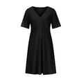 thumbnail image 6 of Tejiojio Summer Dresses for Women Clearance Womens Casual Plus Size V-Neck Solid Short Sleeve Boho Dress Swing Dress With Pockets, 6 of 7