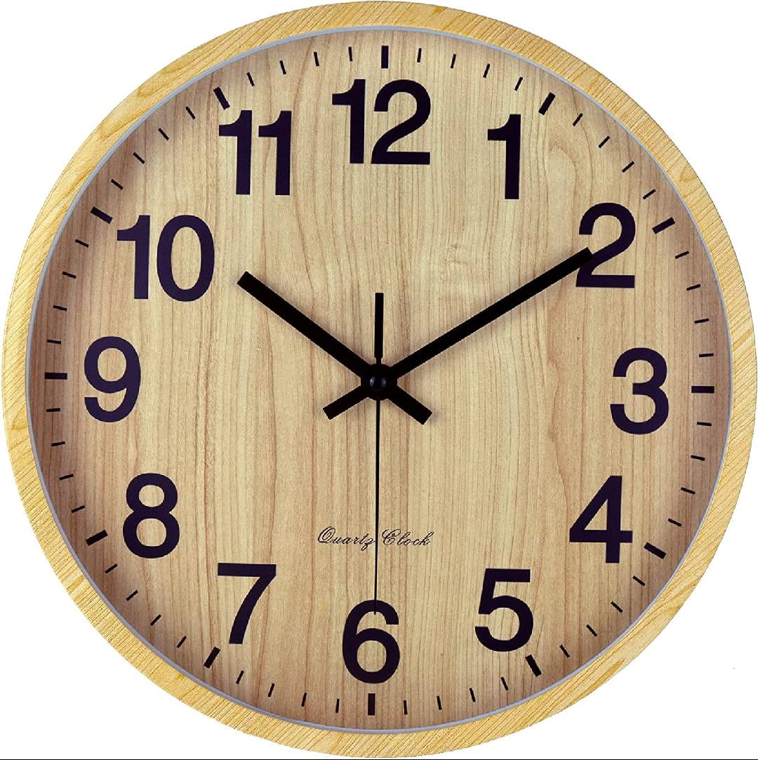 Wall Clock Battery Operated, 12 Inch Imitation Wood Texture Quartz