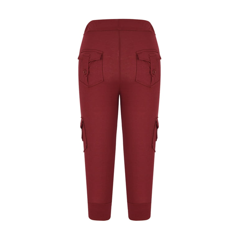 Owordtank Capri Pants for Women Plus Size Side Pockets Cargo Pants Elastic  Drawstring Casual Cropped Pants 
