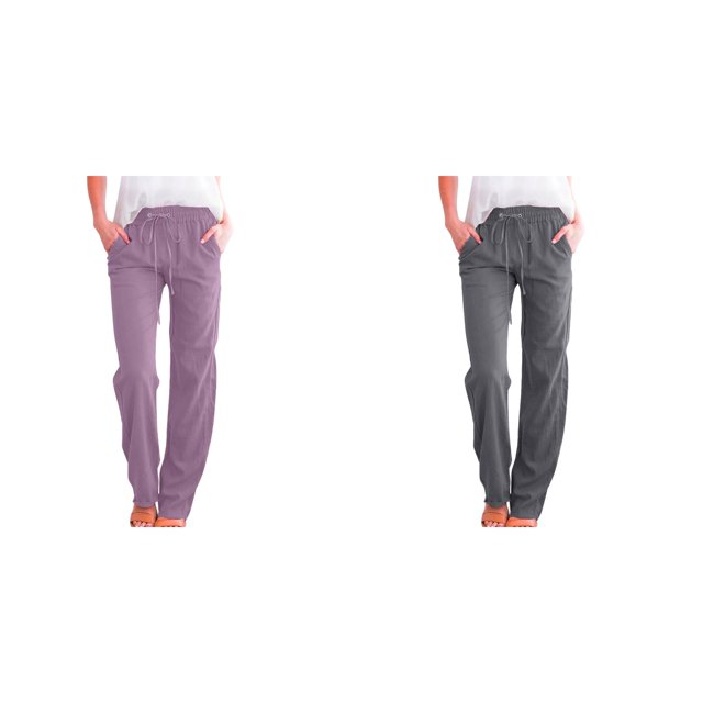 (2-Pack) Rinsvye Womens Solid Color Drawstring Loose Fit Long Pants Casual Loose Fit Long Pants Comfort Summer Outfit