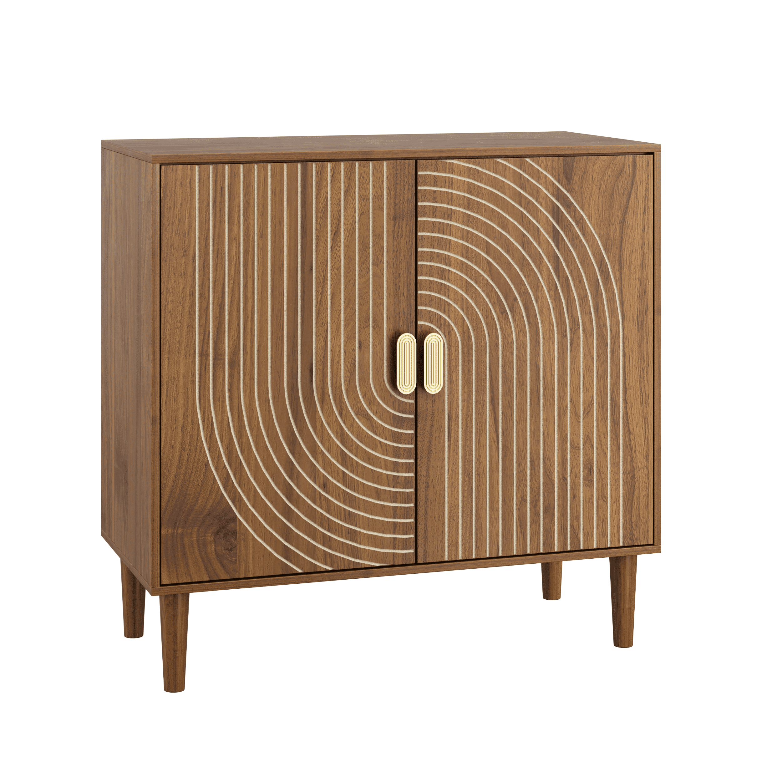 Buffet Cabinet with Line Groove Design, Sideboard Buffet Cabinet With Storage, Multifunctional Accent Cabinet for Living Room, Entryway, Hallway, Office, Kitchen, Walnut Wood