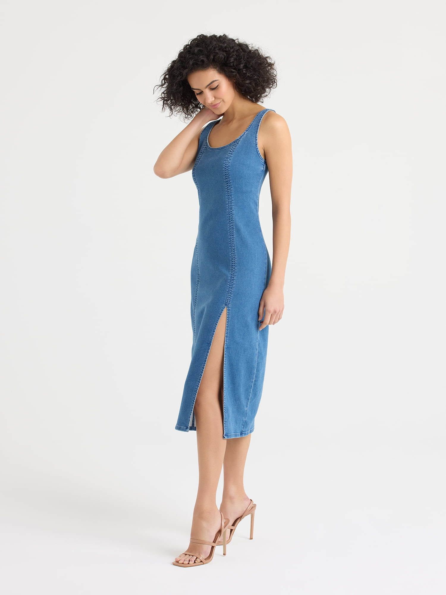 Sofia by Sofia Vergara Women's and Women's Plus Size Mock Denim Knit Dress, Mid Calf Length, Sizes XS-4X