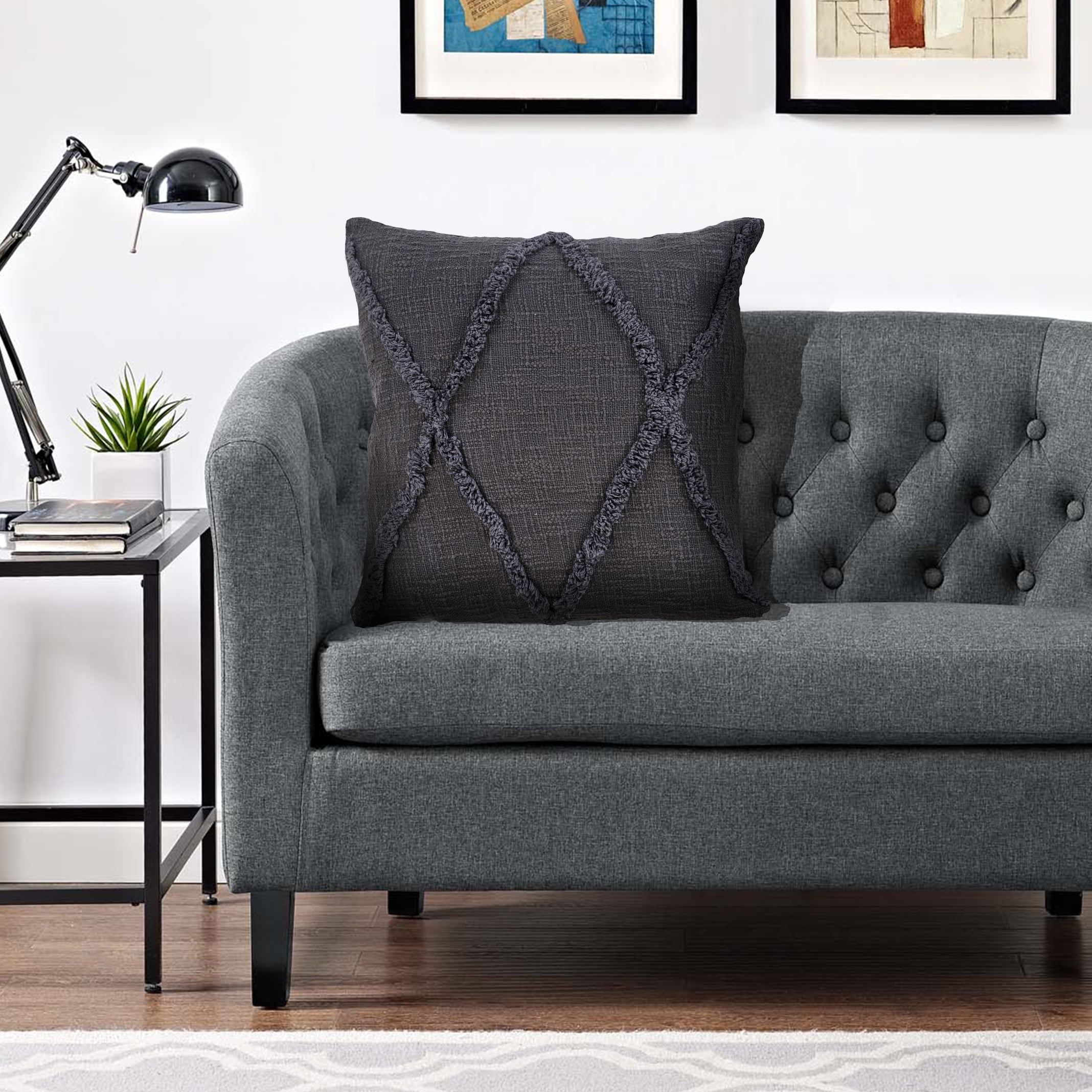 Ox Bay Sara Set of 4 Shag Diamond 20" x 20" Dark Gray Cotton Adult Decorative Throw Pillows