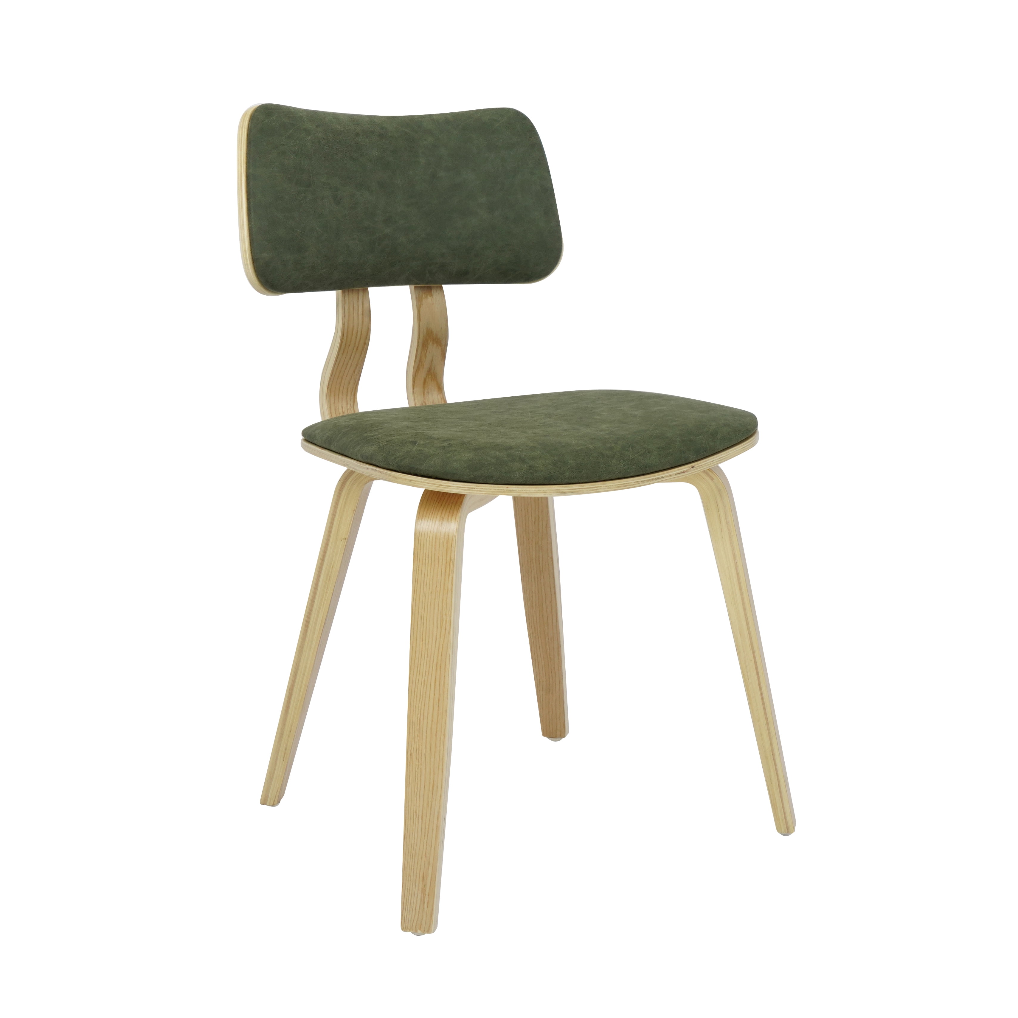 Jaguar Vintage Green Curved Back Wood Dining Chair with Faux Leather Seat Set of 4