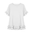 thumbnail image 6 of VBVC Women's Cotton Blend Ruffle Trim Blouse, Ladies' Lightweight Short Sleeve Top, Casual Crew Neck Shirt For Women,White,S-2XL, 6 of 6