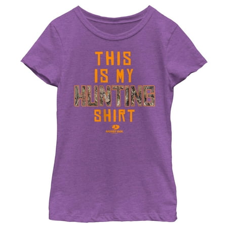 Girl s Mossy Oak This Is My Hunting Shirt Orange Logo Graphic Tee Purple Berry Large