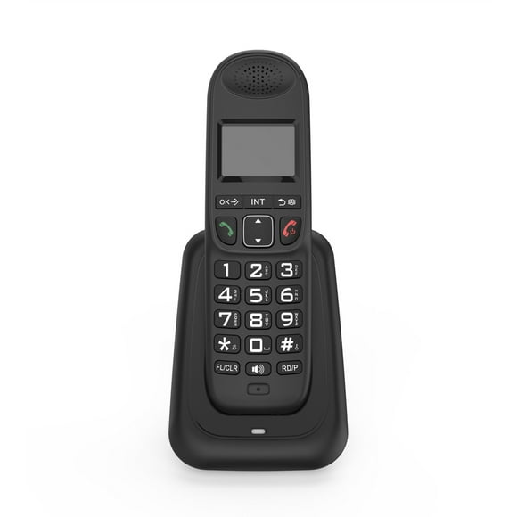 Téléphone de Bureau/maison Sans Fil Noir à Prise US avec Rétroéclairage LCD à 3 Lignes, 10 Mélodies, Haut-Parleur Vocal Amélioré, 50 Annuaires/30 Mémoires d'Identification de l'Appelant, Veille 120 H, Conception Ergonomique et Prise en Charge de 16 Langues