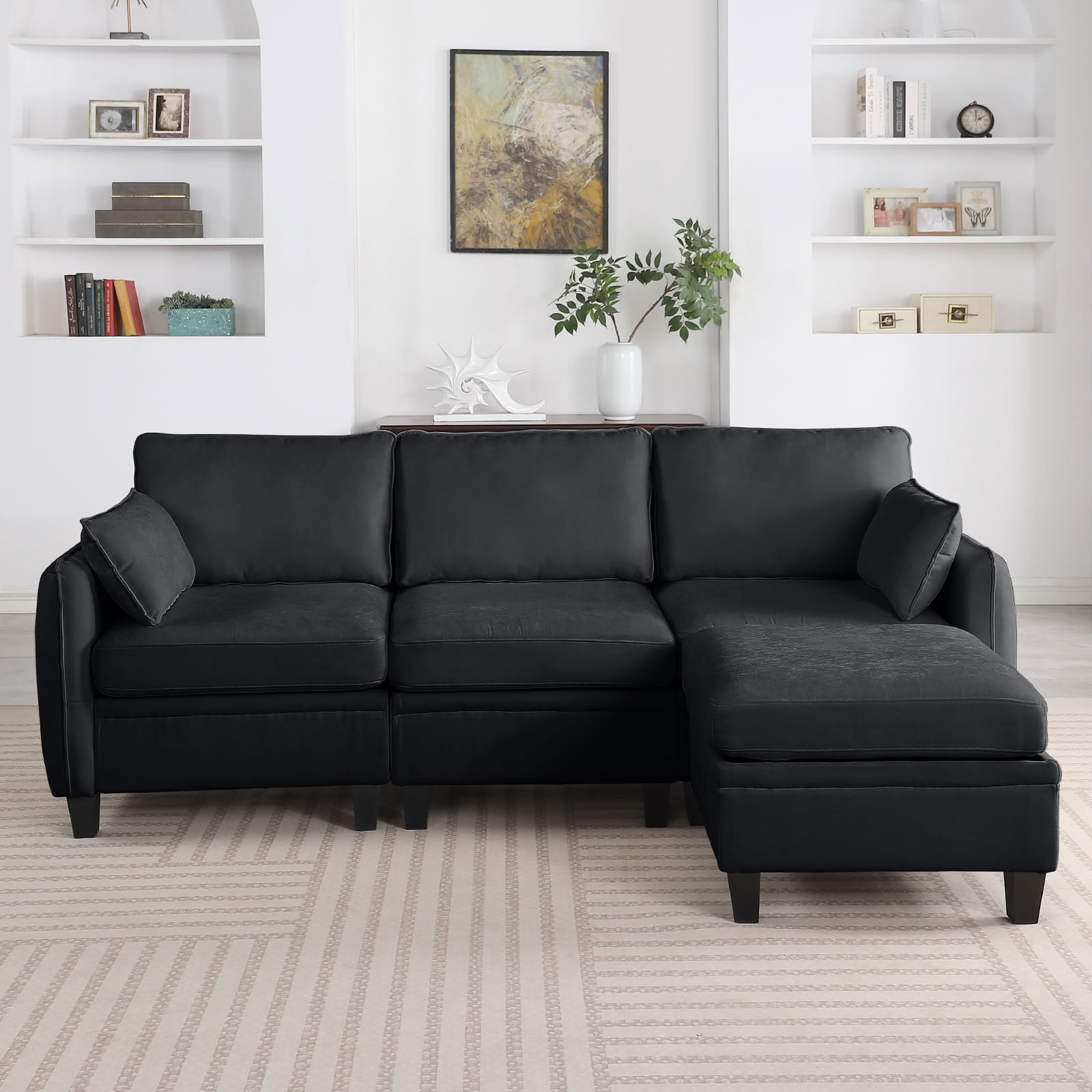 MAYEERTY 85 Inch Chenille Modular Sectional Sofa, DIY Combination Convertible Sofa with Storage Ottoman, for Living Room, Apartment