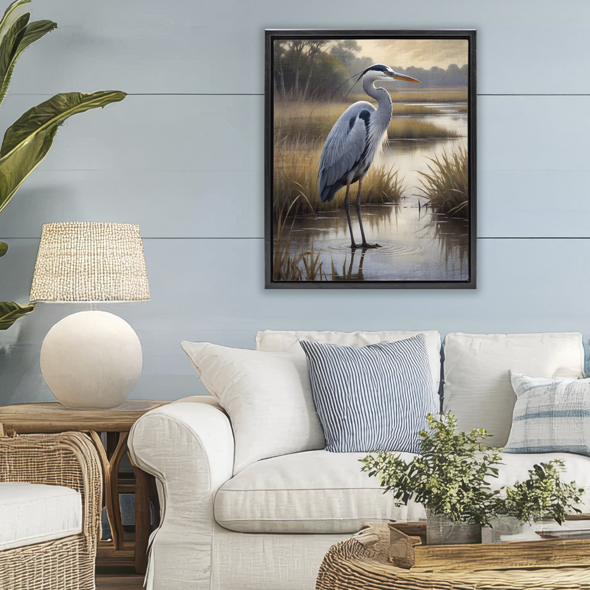 Stupell Industries Heron in Serene Marshlands Black Framed Floater Canvas Wall Art, design by Susan Arnot