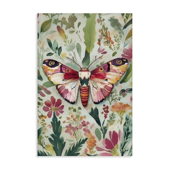 Stupell Industries Butterfly over Abstract Flowers Floral Painting Wrapped Canvas Canvas Art Print Wall Art, 30 x 45