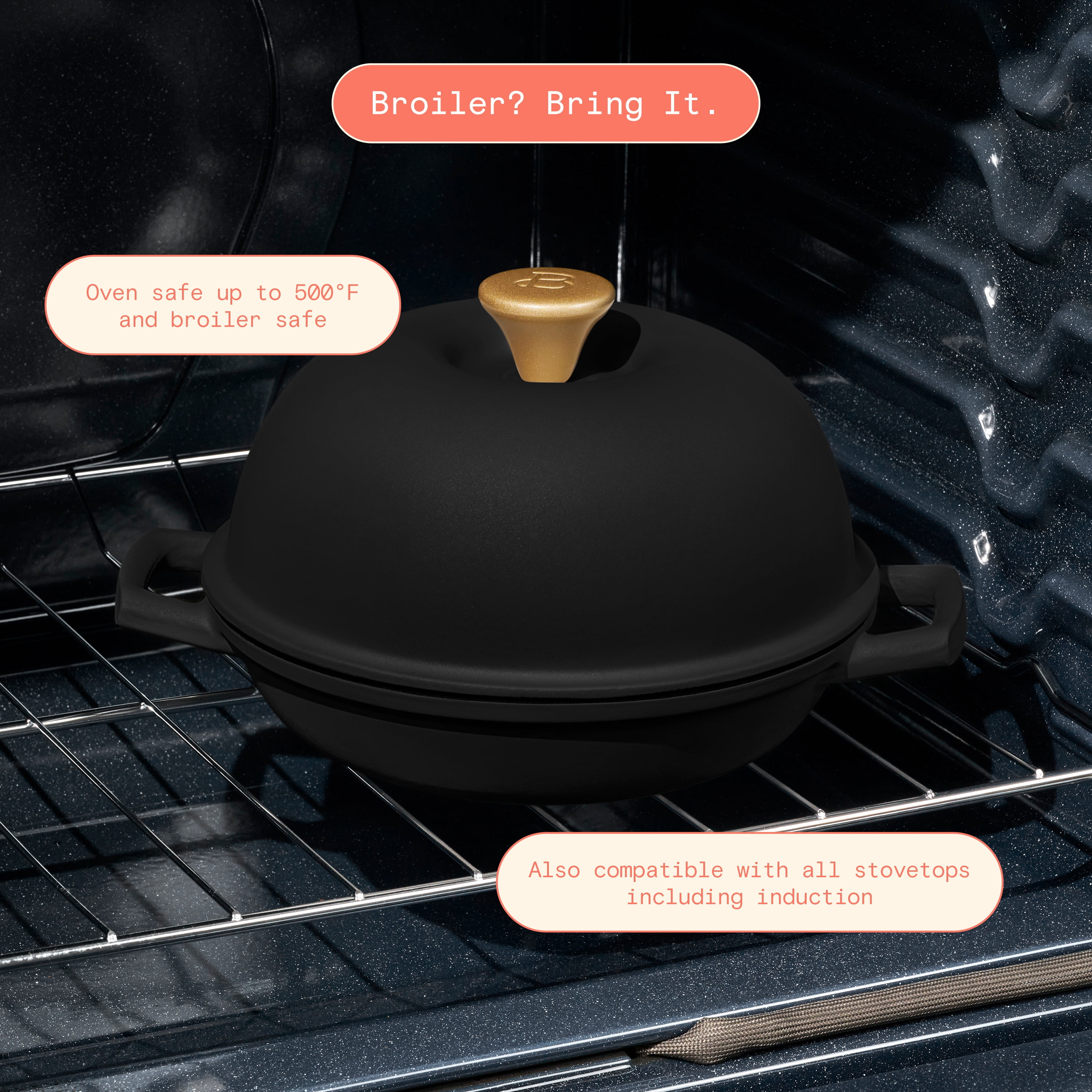 Beautiful Enameled Cast Iron Bread Oven, 10 inch, Round, Black Sesame by Drew Barrymore