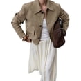 thumbnail image 2 of Chaqueta Informal de Larga con Solapa y Botones para Mujer, Color Liso, Abrigo Corto, Camisa Vintage con Botones. Caqui L, 2 of 8