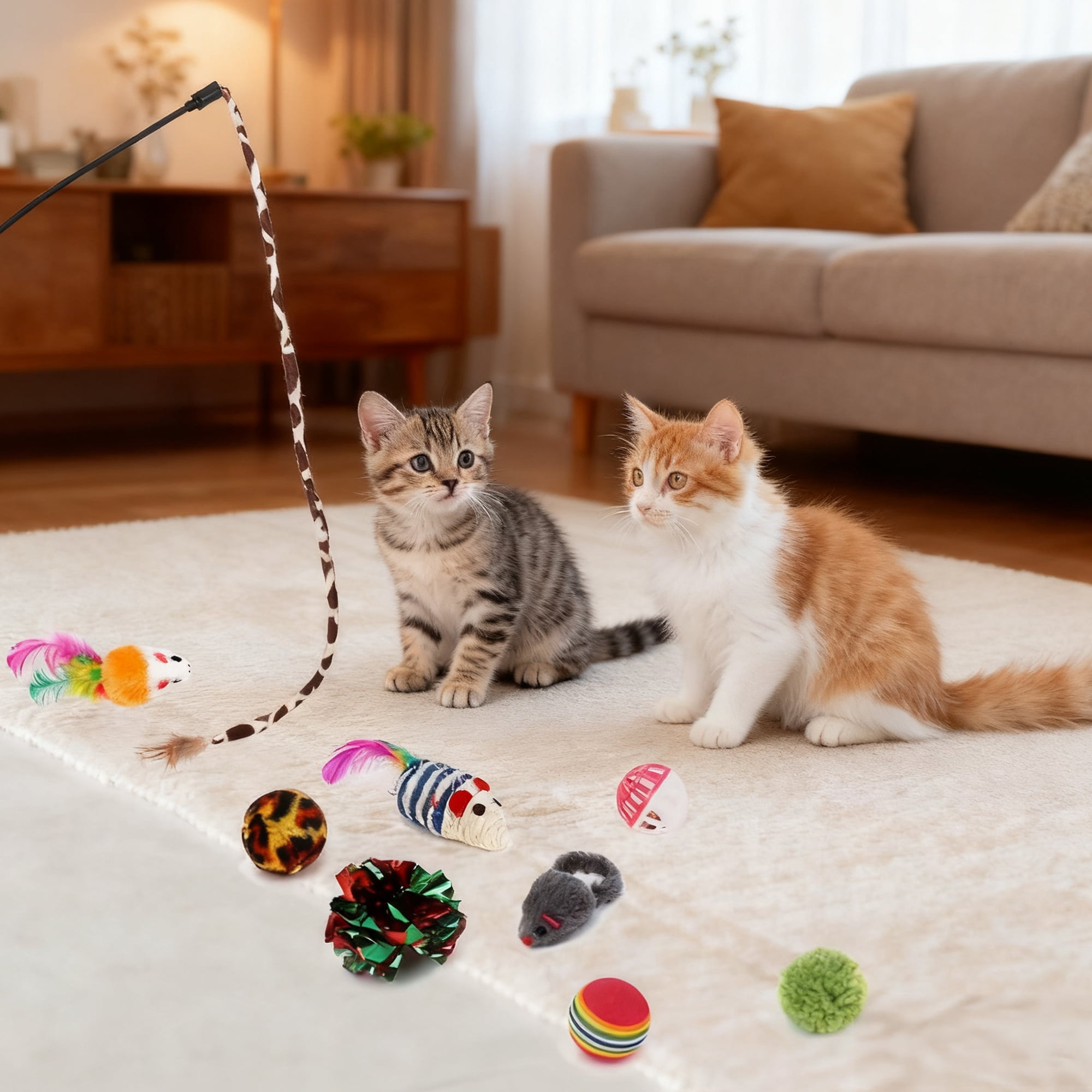 21Pcs Cat Toys Kitten Toys, Interactive Kitten Toys for Indoor Cats, Variety Catnip Toys with Collapsible Cat Tunnel, Cat Toy Balls, Cat Wand