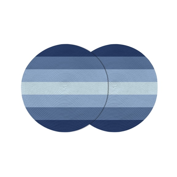 Navy Blue Ombre Round 13 Inch Placemats Set of 2, Gradient Navy Blue Woods Farmhouse HeatResistant Non Slip Place Mats for Dining Table, Wipeable Braided Kitchen Table Mats for Housewarming