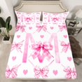 thumbnail image 2 of Homewish Initial M Letter Queen Sheet Sets for Girls, Pink Watercolor Bowknot Flat Sheet, Cartoon Love Heart Queen Fitted Sheet, Luxury Bedroom Decor, 4-Piece, 2 of 7